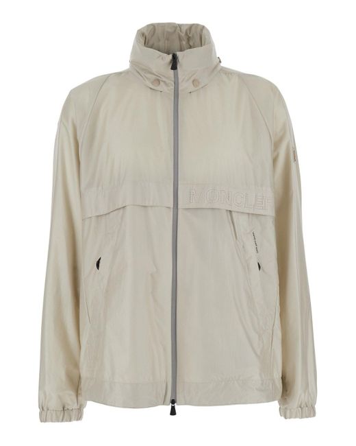 Moncler Gray 'Negara' Jacket With Logo Print On The Front And Removable Hood for men