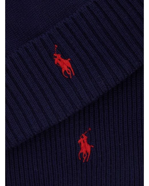 Polo Ralph Lauren Blue Scarf And Beanie Set With Pony Embroidery On The Front for men