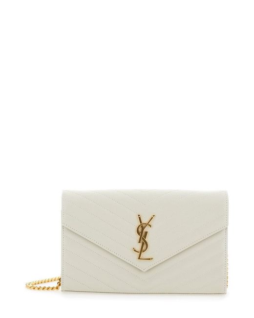 Saint Laurent White Clutch With Cassandre Detail