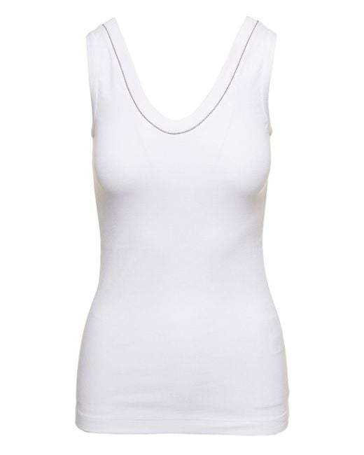Brunello Cucinelli White Tank Top With Monile Detail