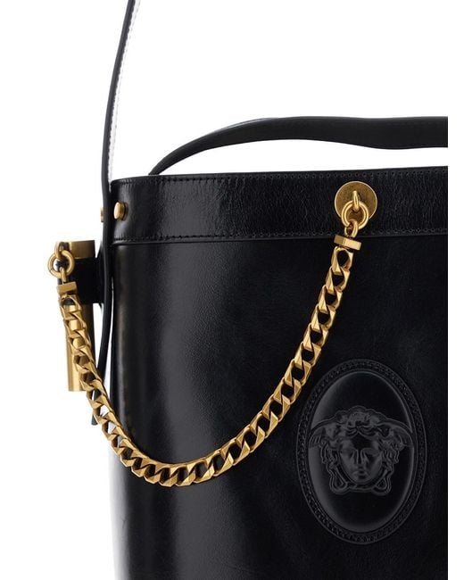 Versace Black Bucket Bag With Leather Handle