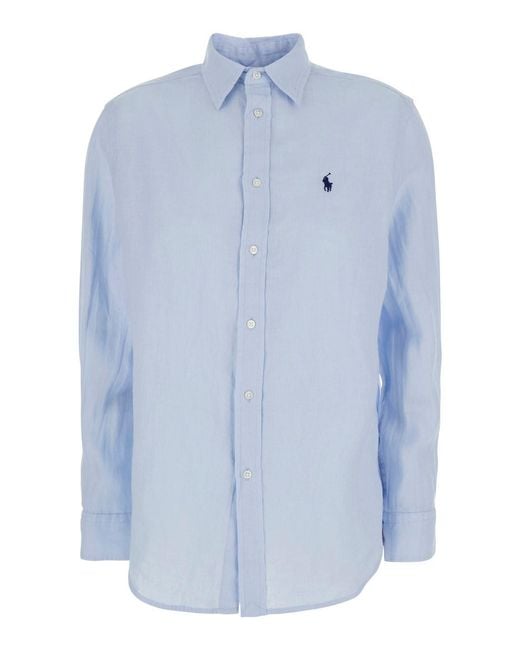 Polo Ralph Lauren Blue 'Classic Fit' Shirt With Pointed Collar A