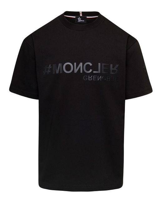 3 MONCLER GRENOBLE Black T-shirt With Grenoble Logo Print On The Chest In Cotton Man for men