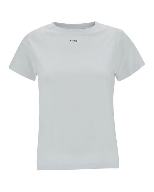 Pinko Gray Crewneck T-Shirt With Logo Print