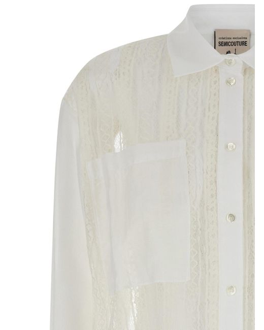 Semicouture White Panelled Lace Design Shirt