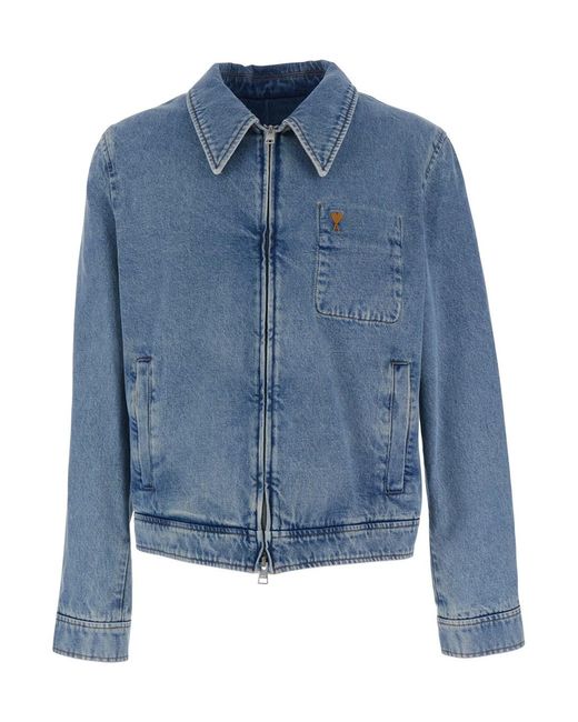 AMI Blue Jacket With Adc Embroidery On The Front And Logo Patch On The Rear for men