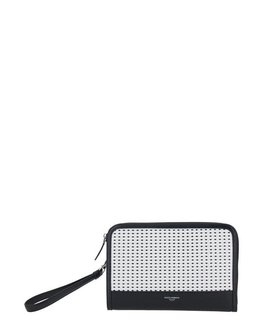 Dolce & Gabbana White Clutch With Removable Wrist Strap And Intreccio for men