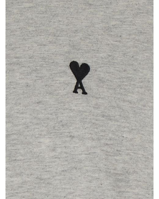 AMI Gray Crew Neck T-Shirt With Adc Embroidery On The Front for men
