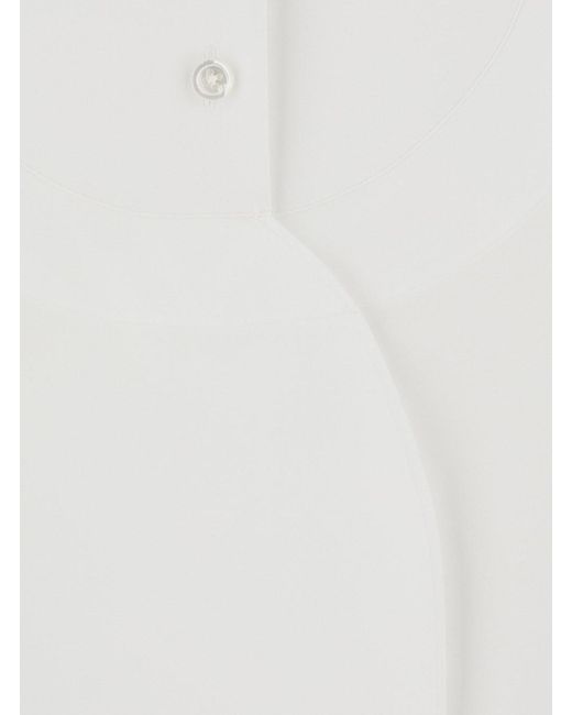 The Row White 'Evette' Shirt With Mandarin Collar And Curved Hem
