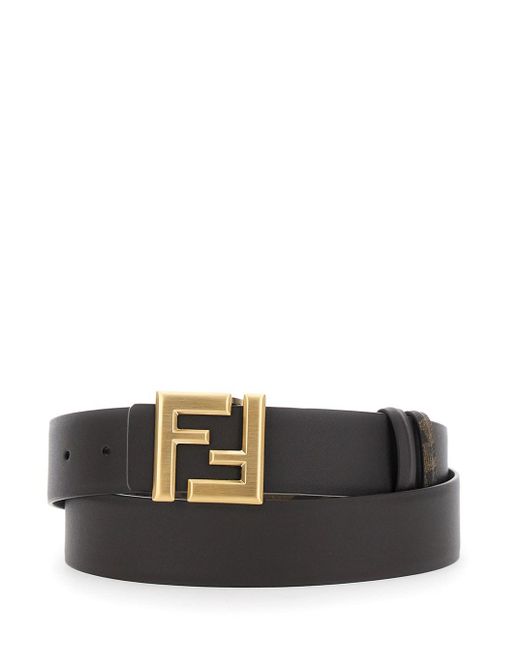 Cintura Reversibile Con Fibbia Ff di Fendi in Black da Uomo