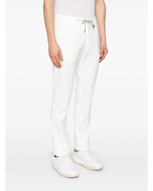 Eleventy White Pants With Elastic Drawstring Waist And Tapered Leg for men