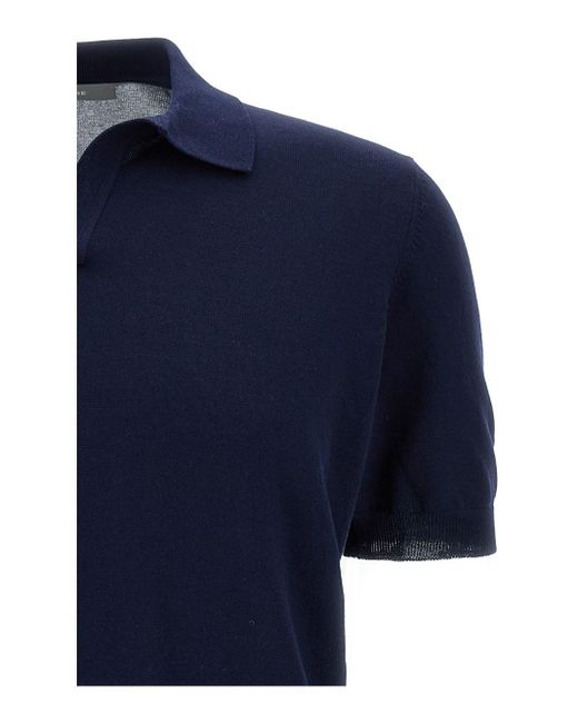 Tagliatore Blue Polo Shirt With Classic Collar Without Buttons for men