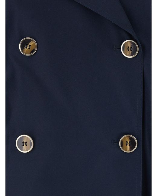 Twinset Blue Short Double-Breasted Trench Coat