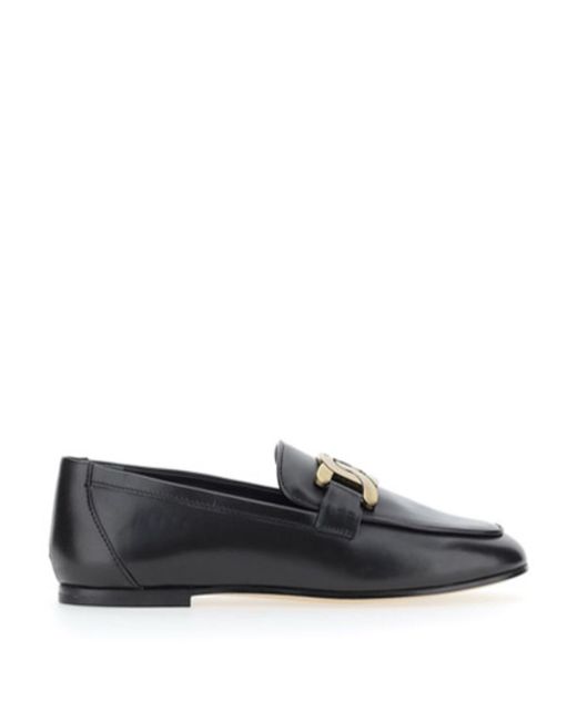 Tod's Kate Black Leather Loafers With Chain Detail