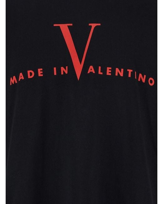 Valentino Black T-Shirt With Logo Print On The Front And Dropped Shoul for men