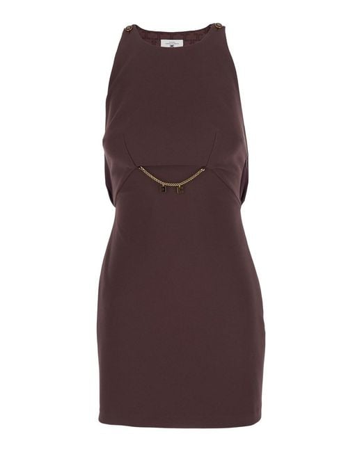 Elisabetta Franchi Purple Sleeveless Dress With Chain Decoration