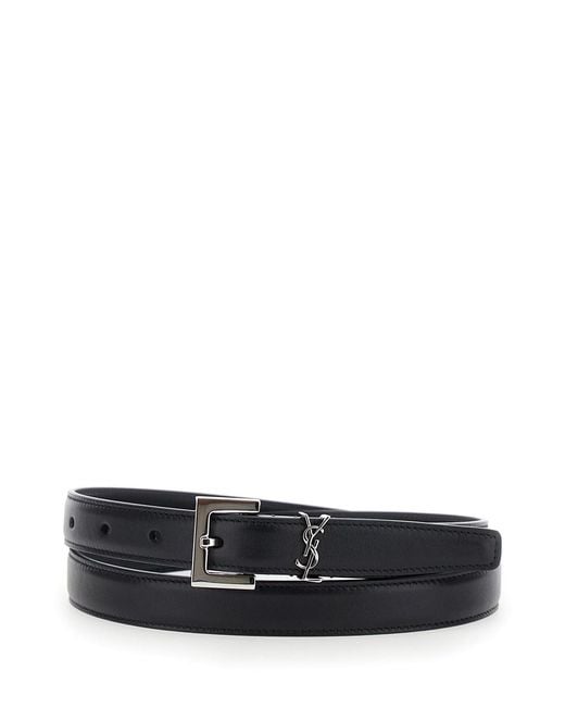 Saint Laurent White Belt With Square Buckle And Cassandre Plaque