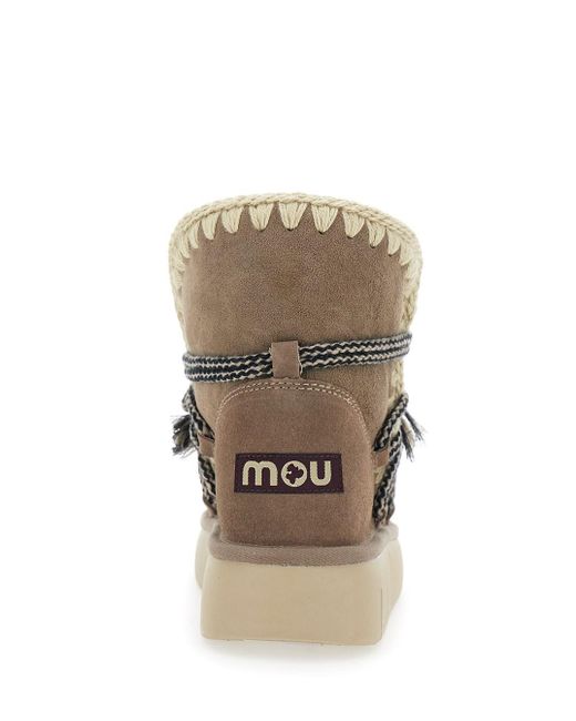 Mou Natural Ankle Boots With Lace Closure And Tassel Detail