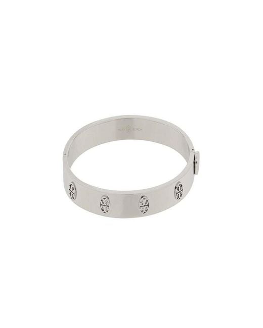 Tory Burch Gray Bracelet With Engraved Logo And Clip Closure