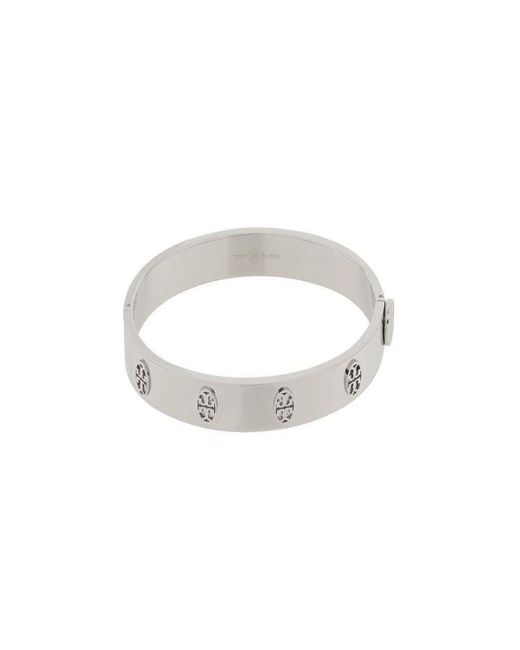 Tory Burch White Steel Bracelet With Engraved Logo