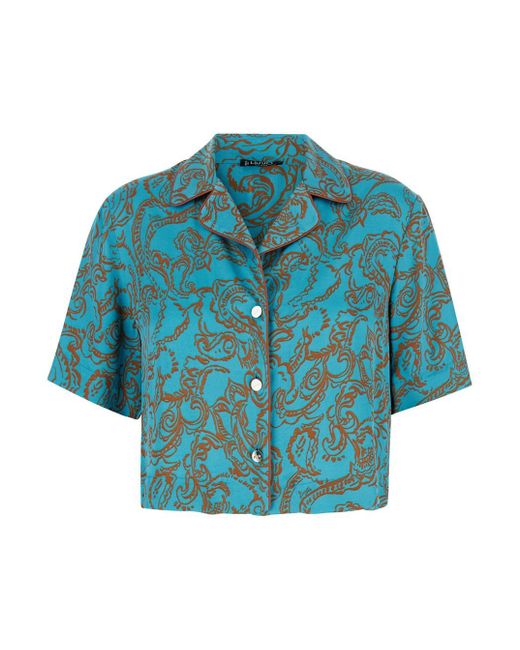 Camicia Crop A Fantasia Marrone di Liu Jo in Blue