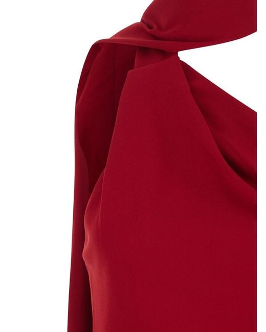 Solace London Red 'Demi' Long Dress With One-Shoulder Design And Back Slit