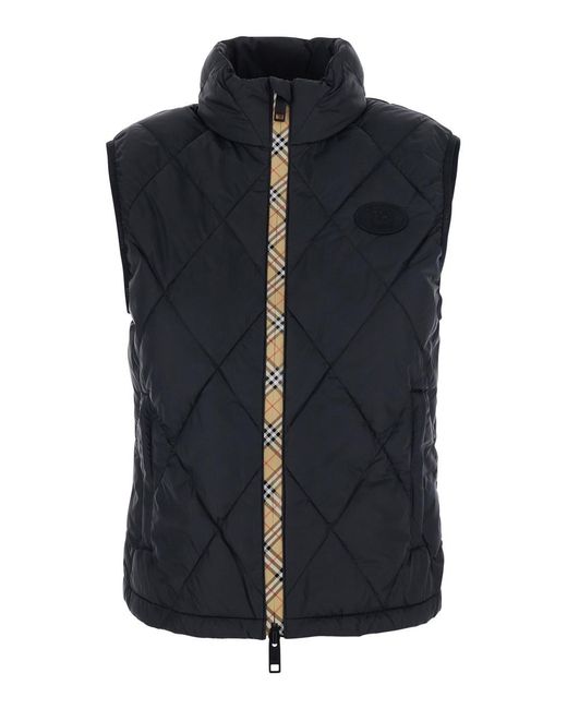 Burberry Blue 'Cheswick' Sleeveless Down Jacket With High Collar And