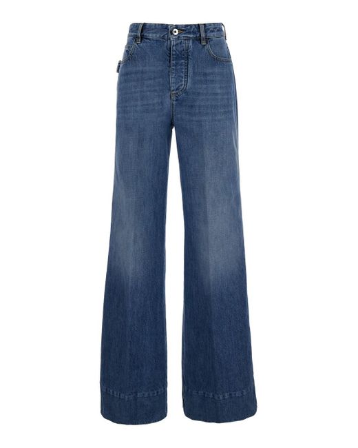 Bottega Veneta Blue Palazzo Pants With Logo Patch