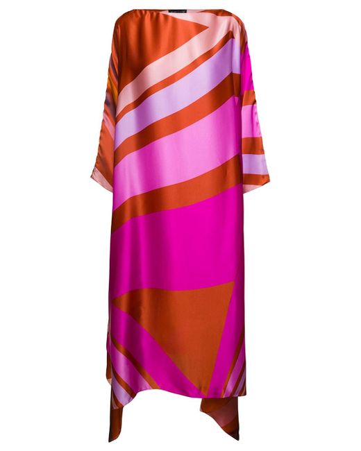 Gianluca Capannolo Pink Midi Dress With All-over Graphic Print In Silk Woman