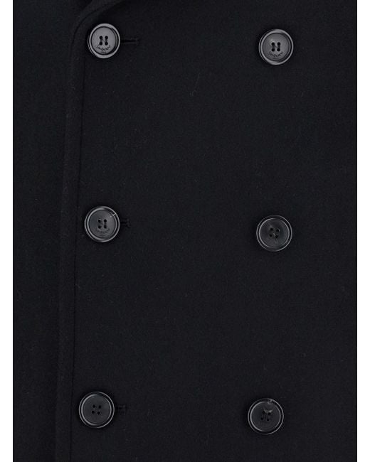 Saint Laurent Blue Double-Breasted Coat With Wide Notched Revers for men