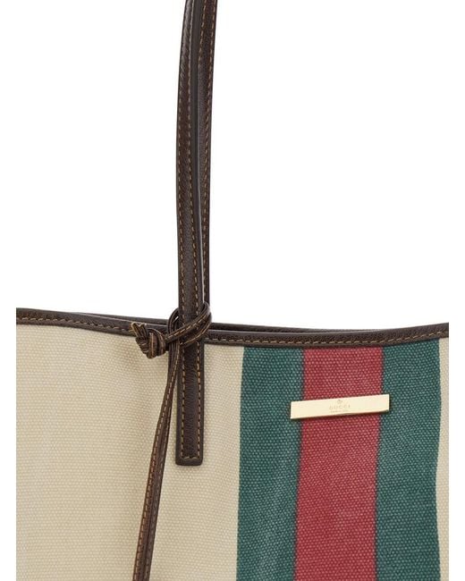 Gucci White 'Essence' Tote Bag With Logo Plate On The Front And Web St