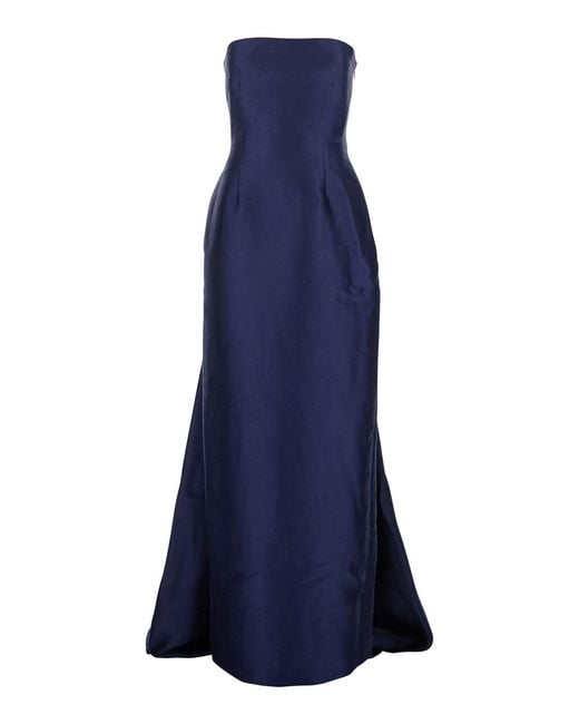 Solace London Blue 'Imani' Long Dress With Off-The-Shoulder Design And Double Layer