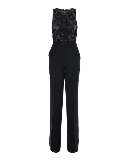 Elisabetta Franchi Black Jumpsuit Sleeveless Lace