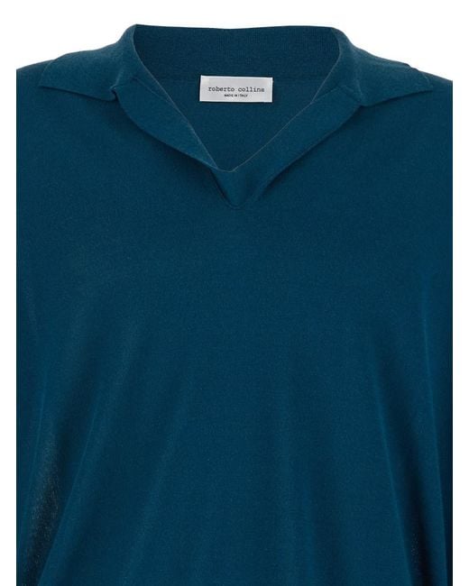 Roberto Collina Blue Sweater '261Mya1600414' With V-Neck And Soft Coll for men