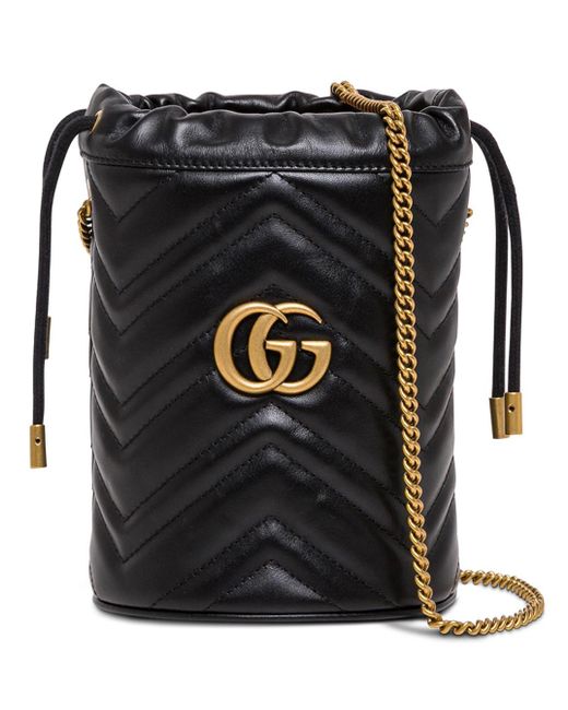 Gucci Black Crossbody Leather Bucket Bag With Logo
