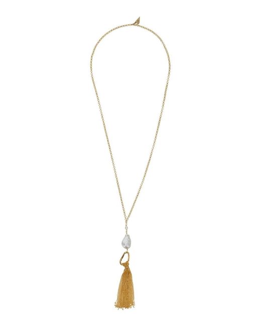 Forte_forte White Colored Necklace With Fringe And Pearl Design