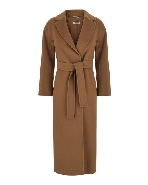 Max Mara Brown Esturia Coat With Notched Revers And Pockets