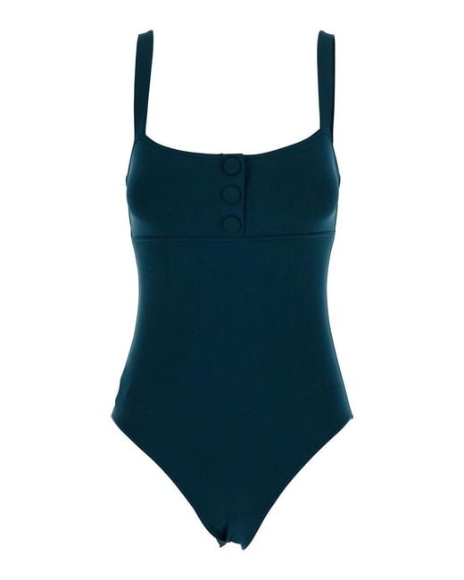 Eres Blue "Dahabiya" One-Piece Swimsuit With Thin Straps And Neckline