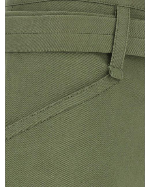 Semicouture Green 'Ryana' Pants With Front Belt And Buttoned Hems