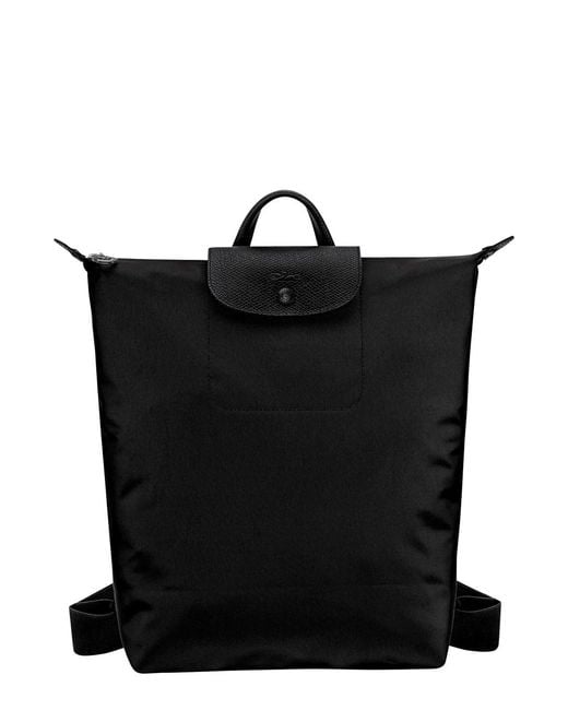 Longchamp Black 'Le Pilage One' Backpack With Magnetic Button Closure