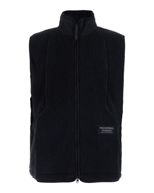 Pas Normal Studios Black Off-Race Pile Fleece Vest With Tech Fabric And Blac for men