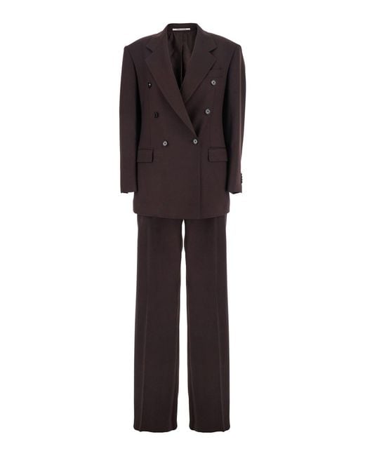 Tagliatore Brown Double-Breasted Suit With Notched Revers