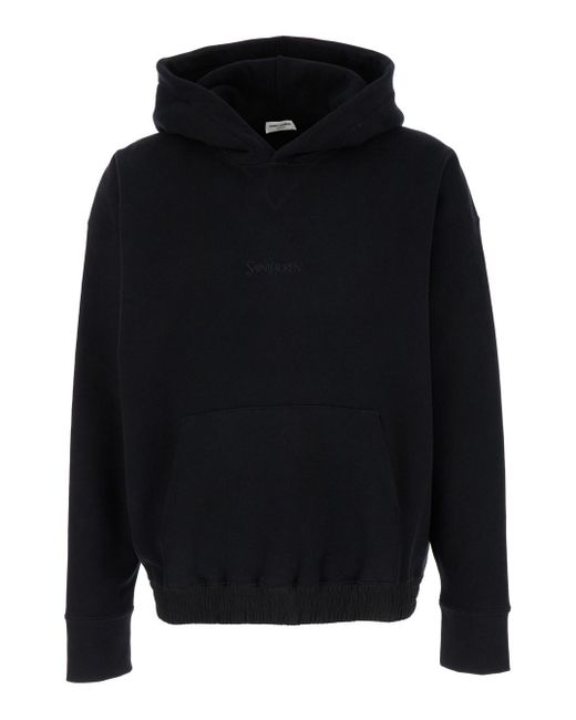 Saint Laurent Blue Hoodie With Tonal Logo Embroidery for men