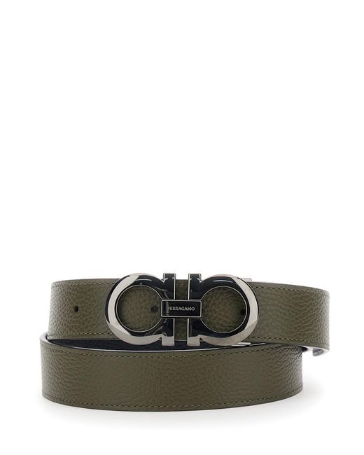 Ferragamo Green Reversible Belt With Gancini Buckle for men