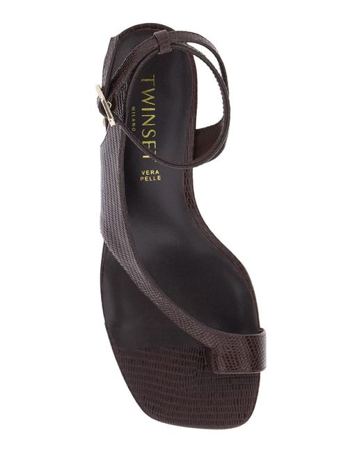 Twinset Brown Sandals With Adjustable Ankle Strap And Medium Heel