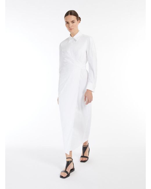 Max Mara White 'Balzac' Long Dress With Asymmetrical Pence Sewn