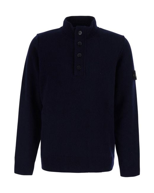 Stone Island Blue Lambswool Sweater With Crew Neck And Long Sleeves for men