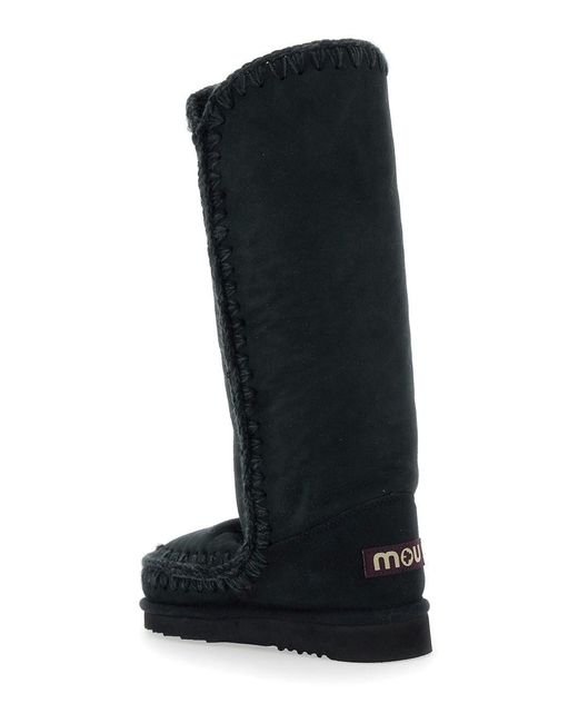 Mou Black 'Eskimo' Boots With Braided Effect And Logo Patch On The Rea