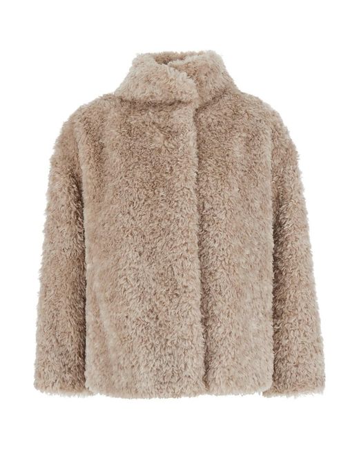Herno Brown Faux Fur Coat With Pockets And High Collar