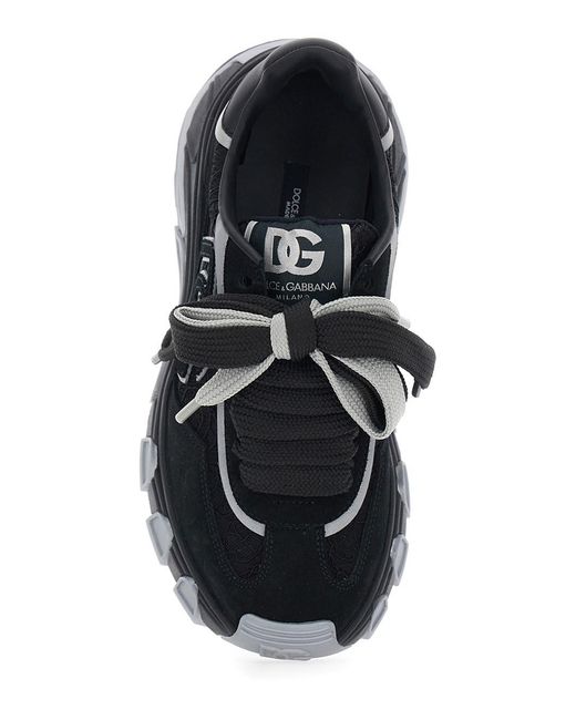 Dolce & Gabbana Black Sneaker With Lace Inserts And Logo Patch On Tong
